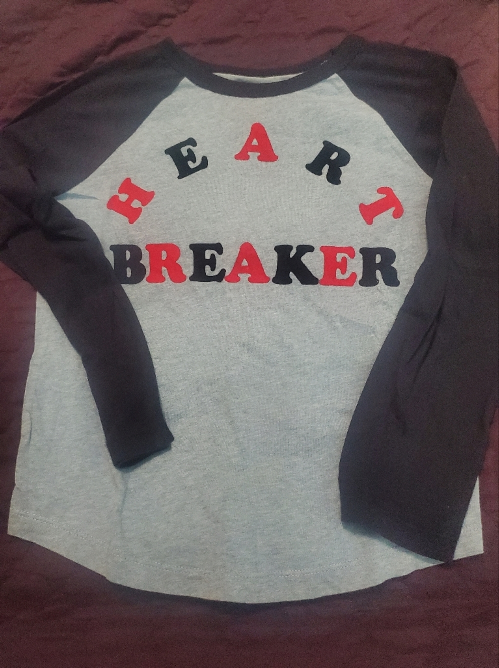 Gymboree Navy And Light Blur "Heart Breaker" Graphic Raglan L/S.